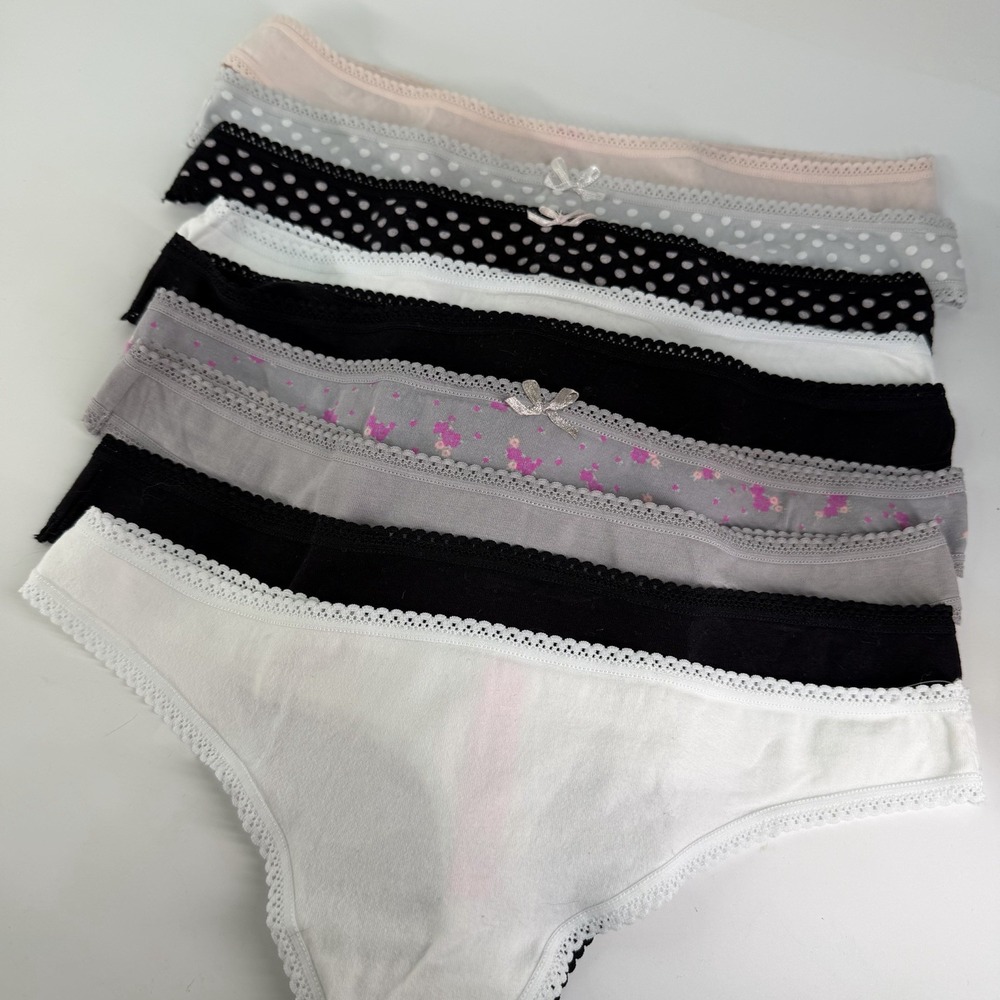 NWOT Betsey Johnson Women's Size M Cotton and Lace Thongs Panties 9 Pieces
